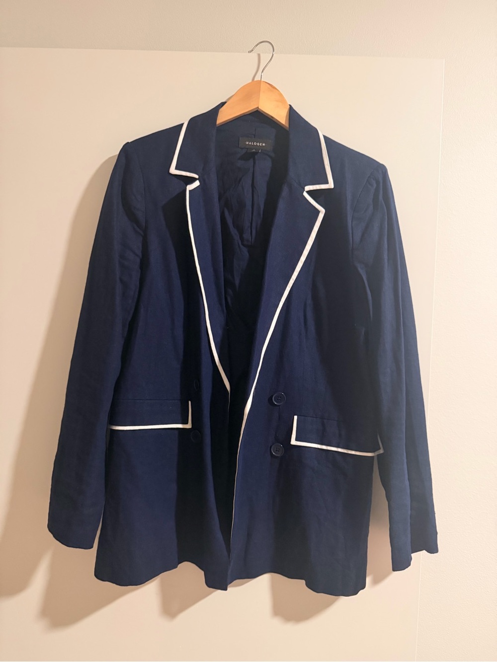 Halogen Navy Blazer with White Piping